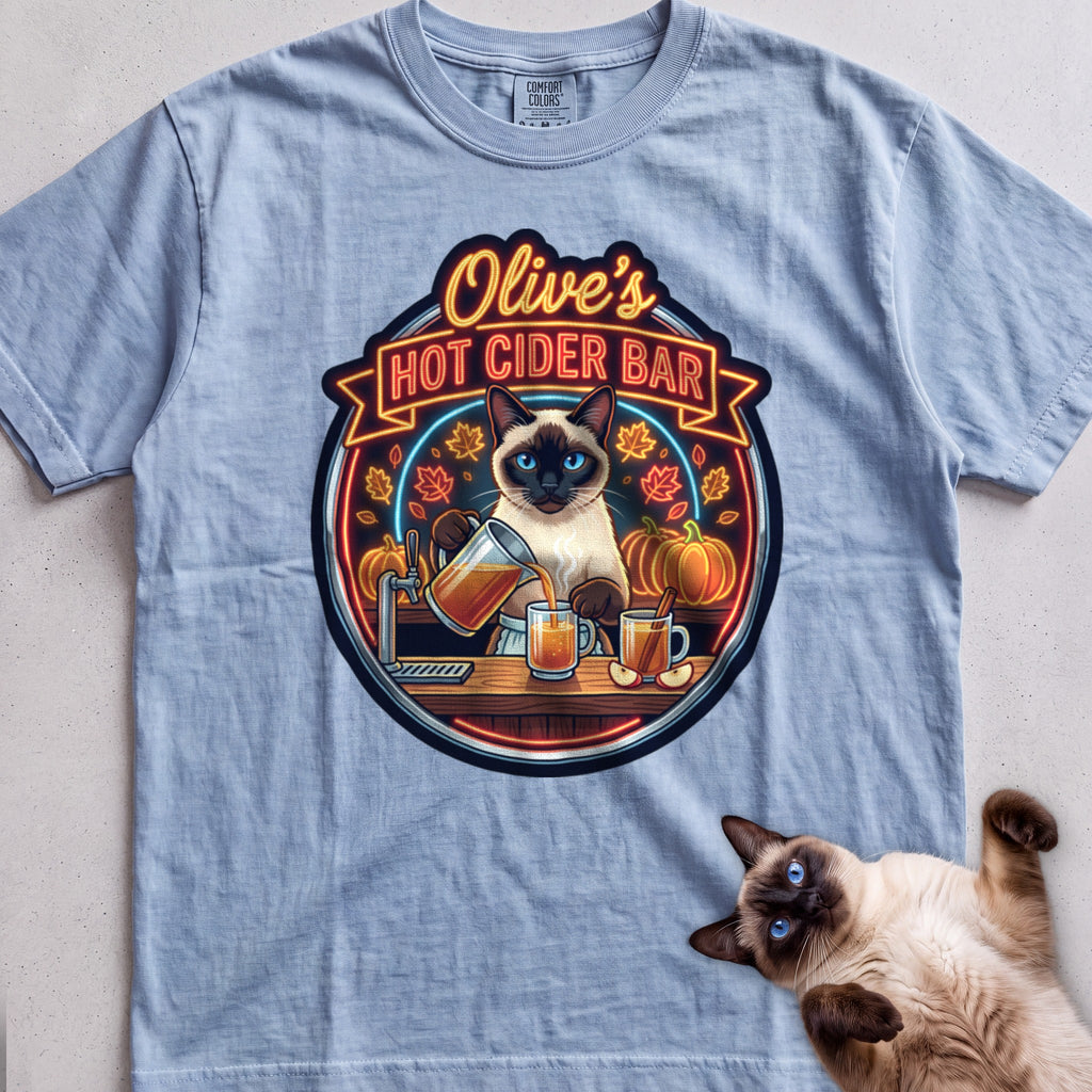 Personalized Hot Cider Bar Cat T-Shirt - Chambray