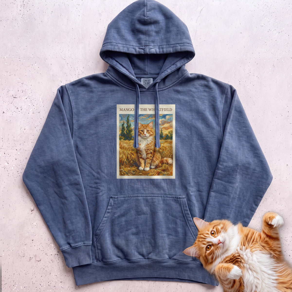 Personalized In the Wheatfield Cat Hoodie - Denim