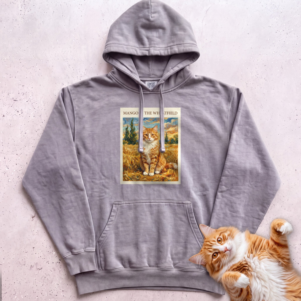 Personalized In the Wheatfield Cat Hoodie - Grey