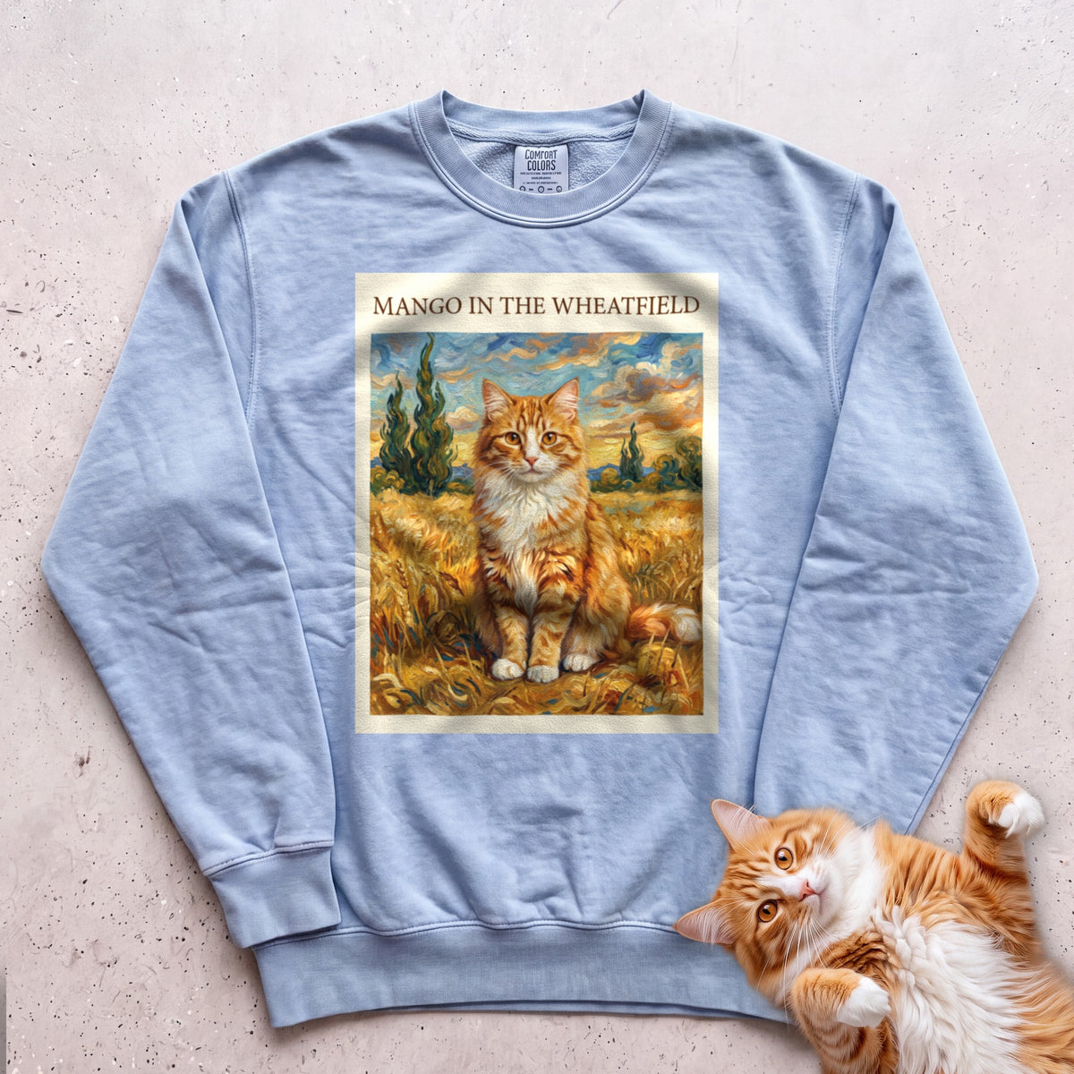 Personalized In the Wheatfield Cat Sweatshirt - Chambray