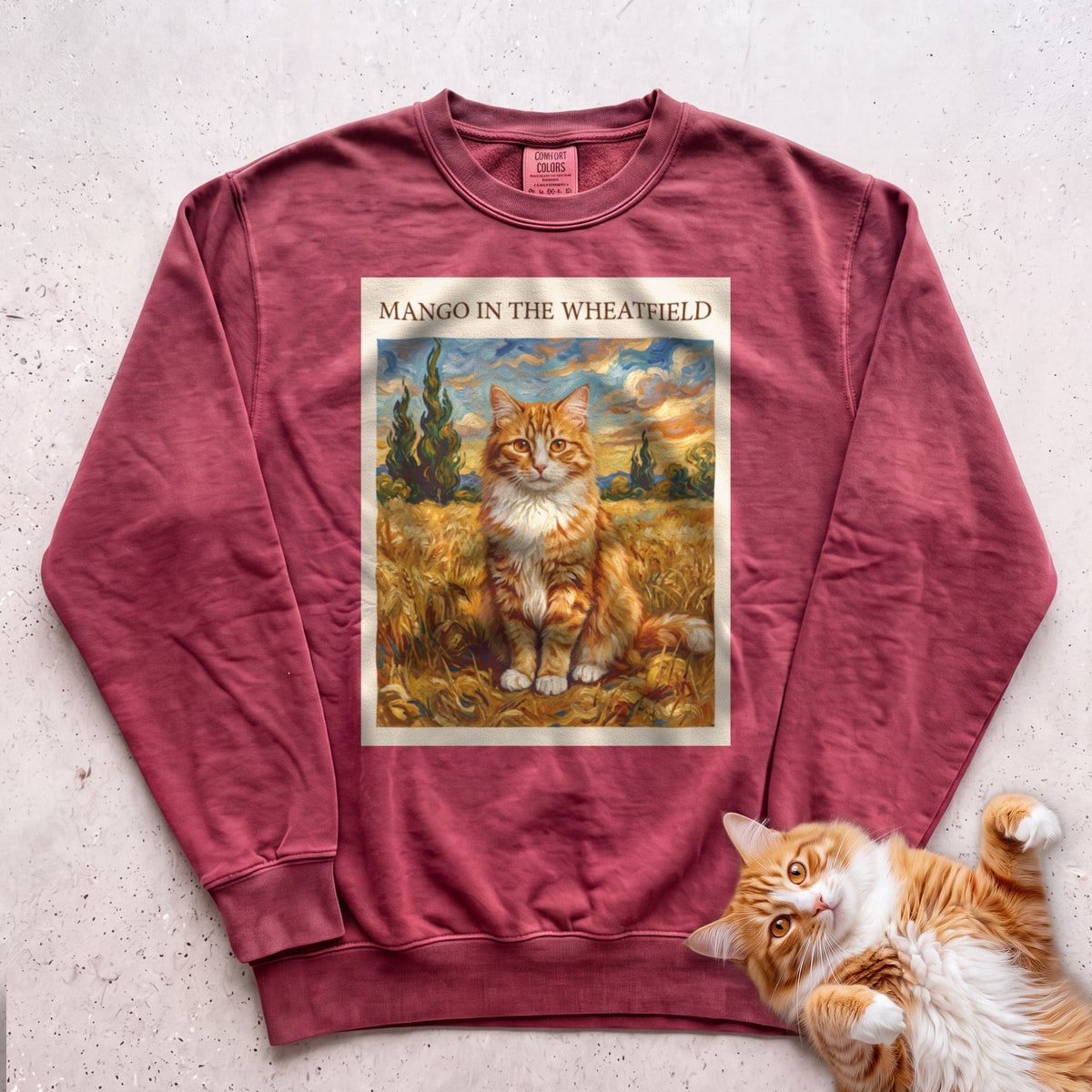 Personalized In the Wheatfield Cat Sweatshirt - Crimson