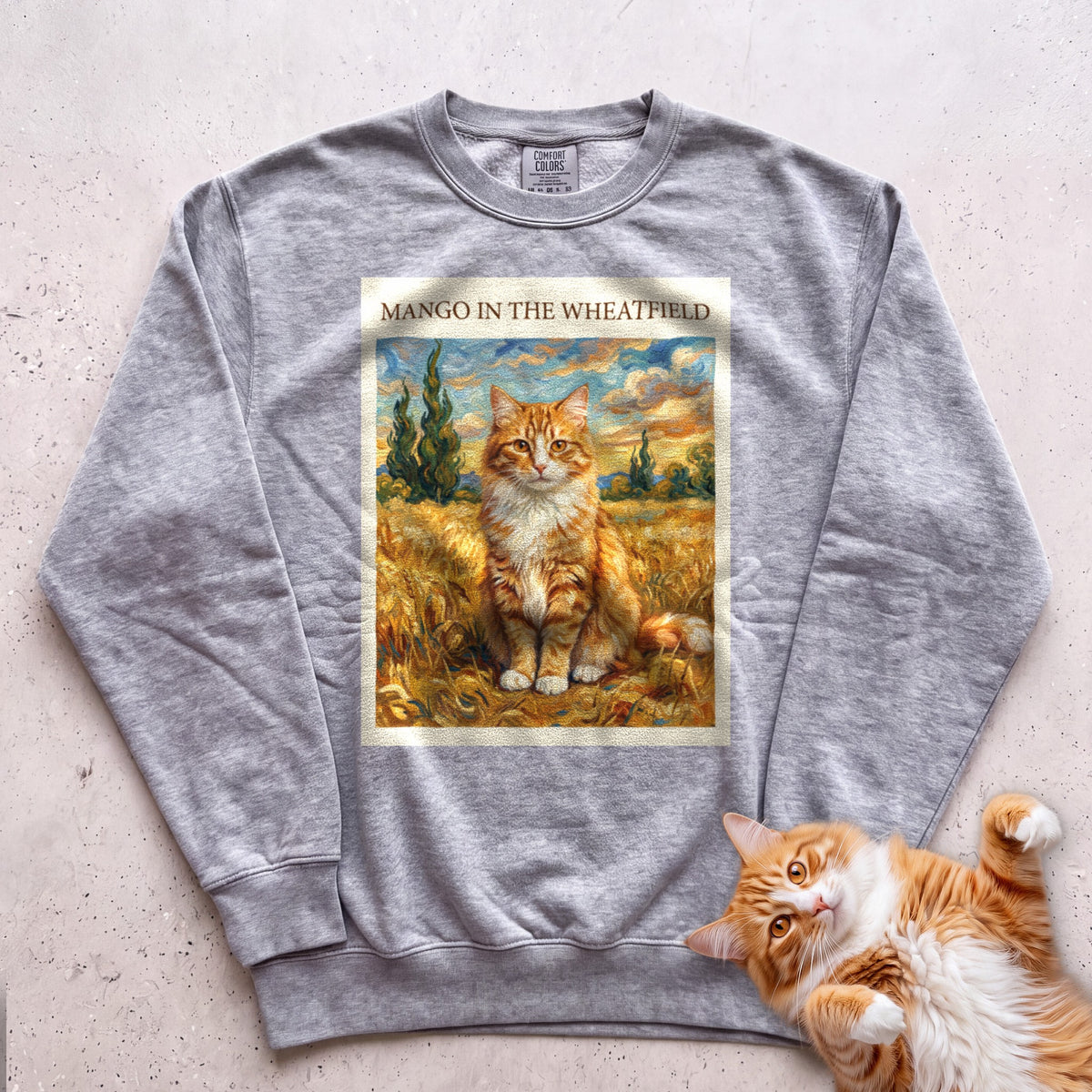 Personalized In the Wheatfield Cat Sweatshirt - Grey