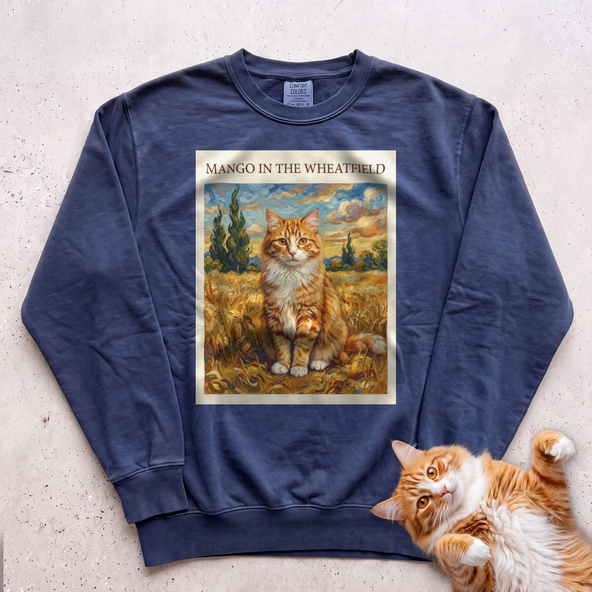 Personalized In the Wheatfield Cat Sweatshirt - True Navy