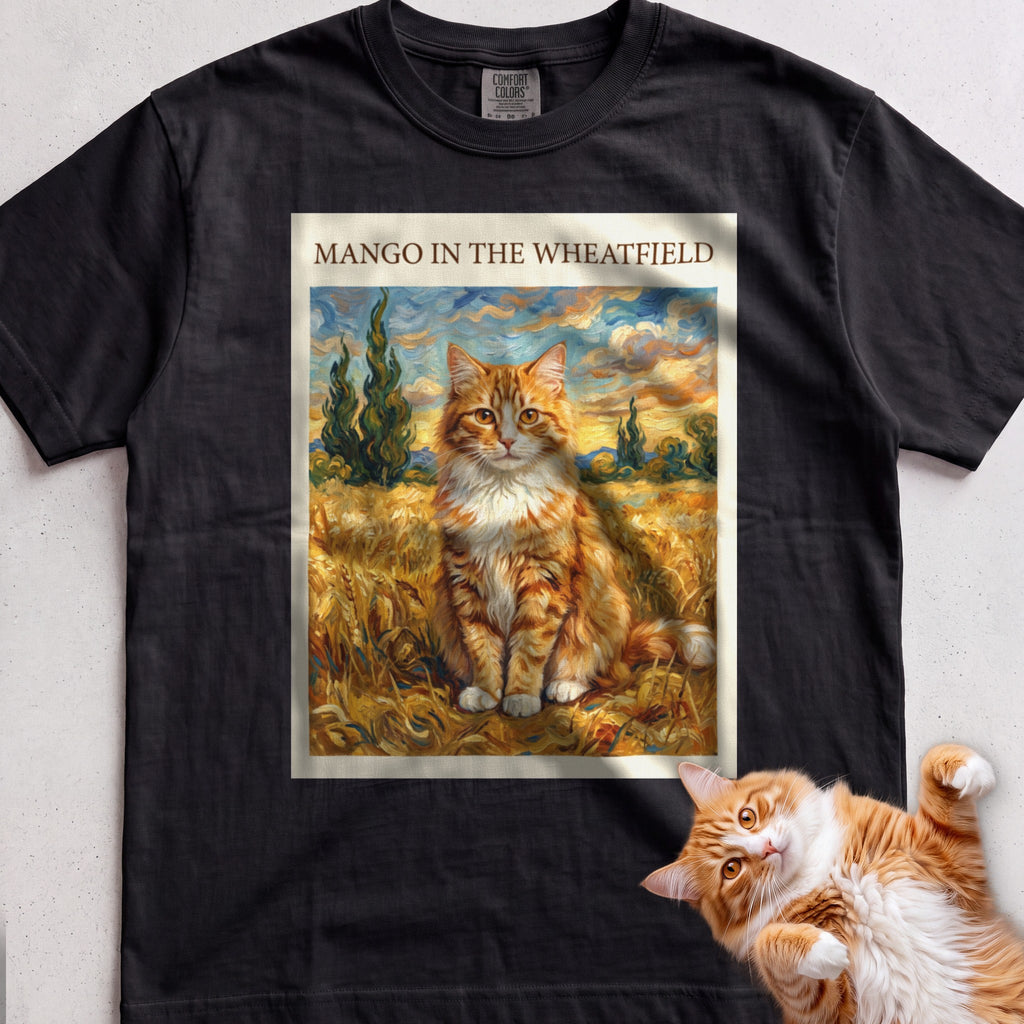 Personalized In the Wheatfield Cat T-Shirt - Black