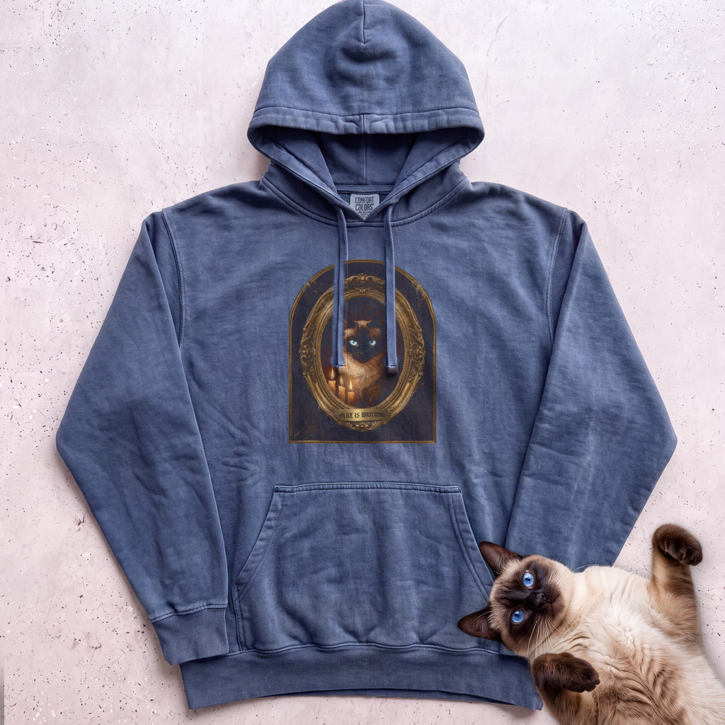 Personalized Is Watching Haunted Portrait Cat Hoodie - Denim