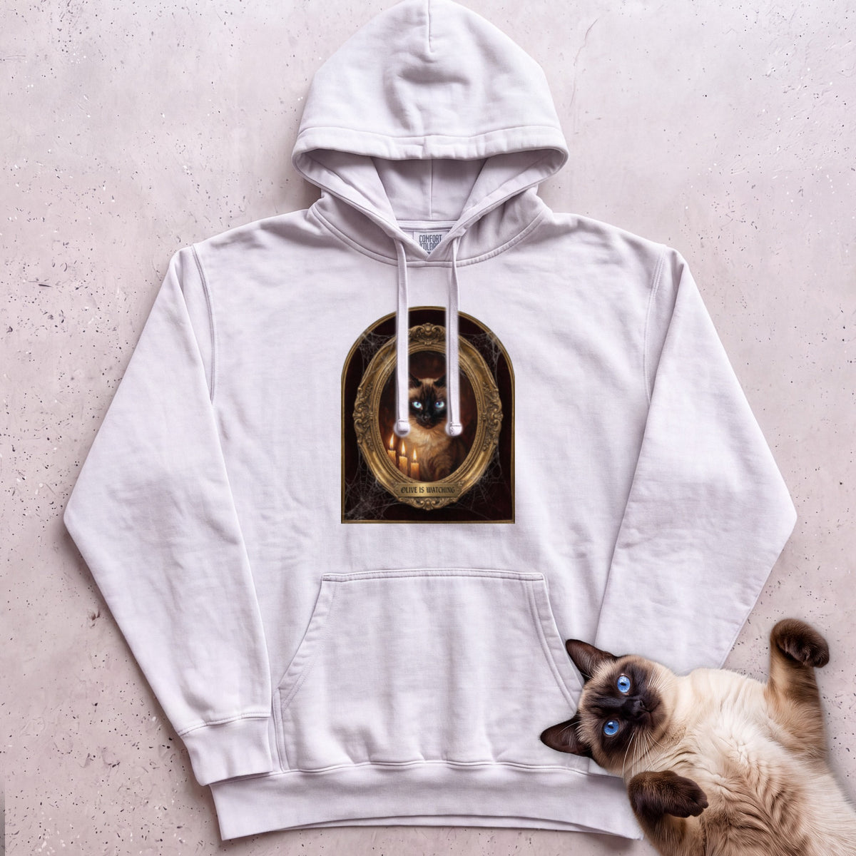 Personalized Is Watching Haunted Portrait Cat Hoodie - White