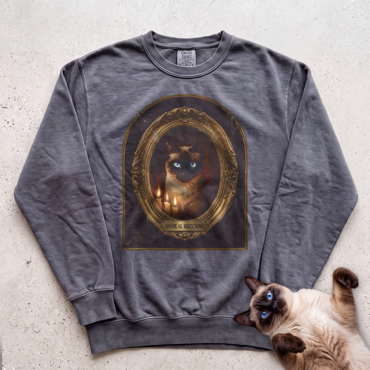 Personalized Is Watching Haunted Portrait Cat Sweatshirt - Pepper