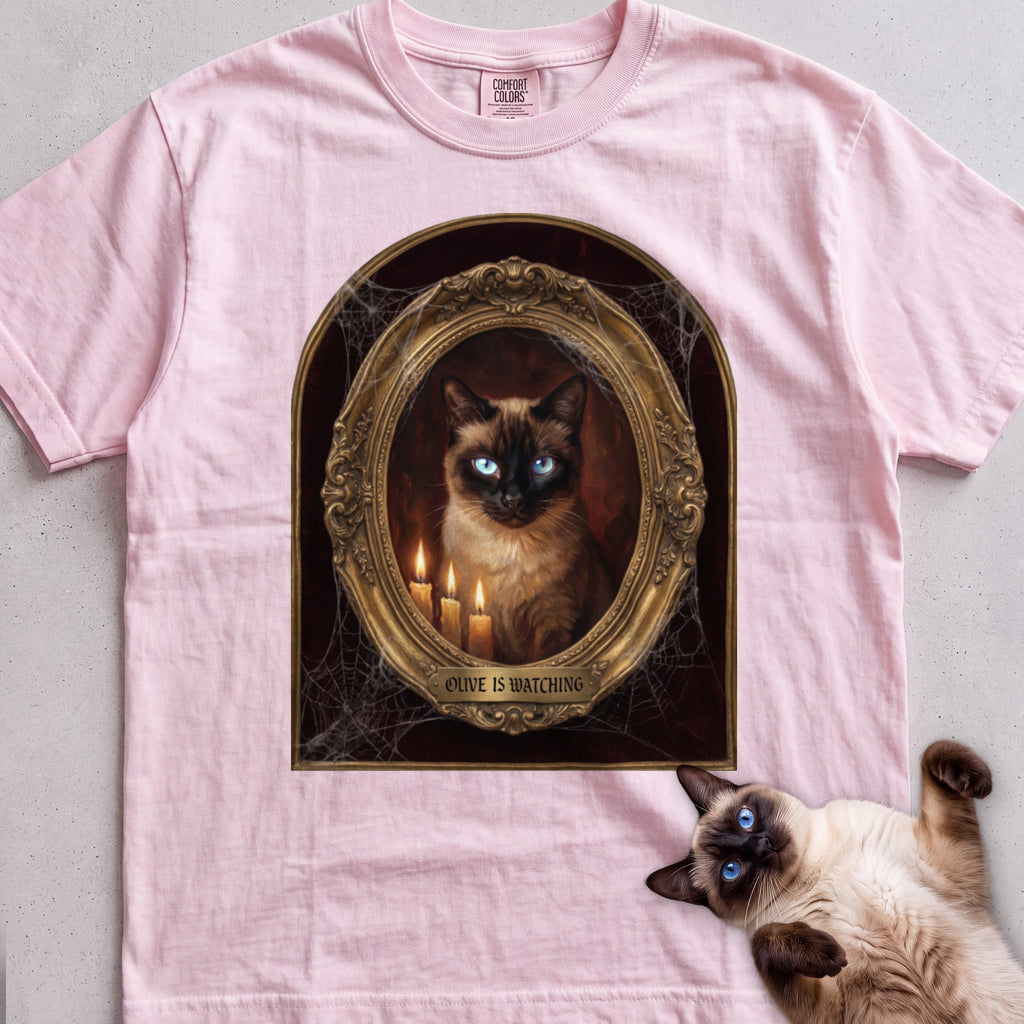 Personalized Is Watching Haunted Portrait Cat T-Shirt - Blossom