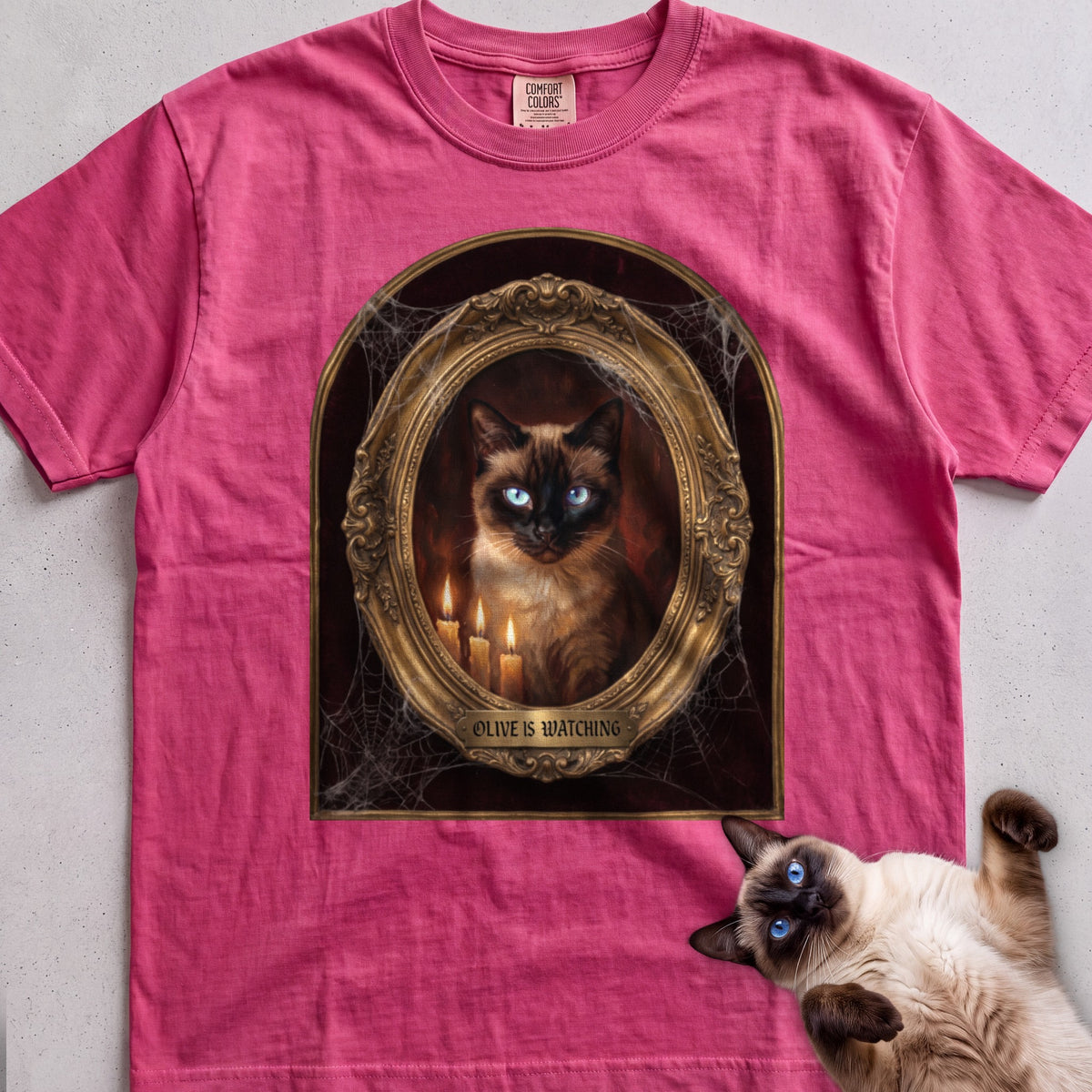 Personalized Is Watching Haunted Portrait Cat T-Shirt - Crunchberry