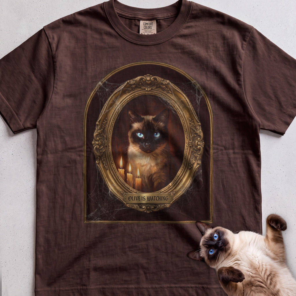 Personalized Is Watching Haunted Portrait Cat T-Shirt - Espresso