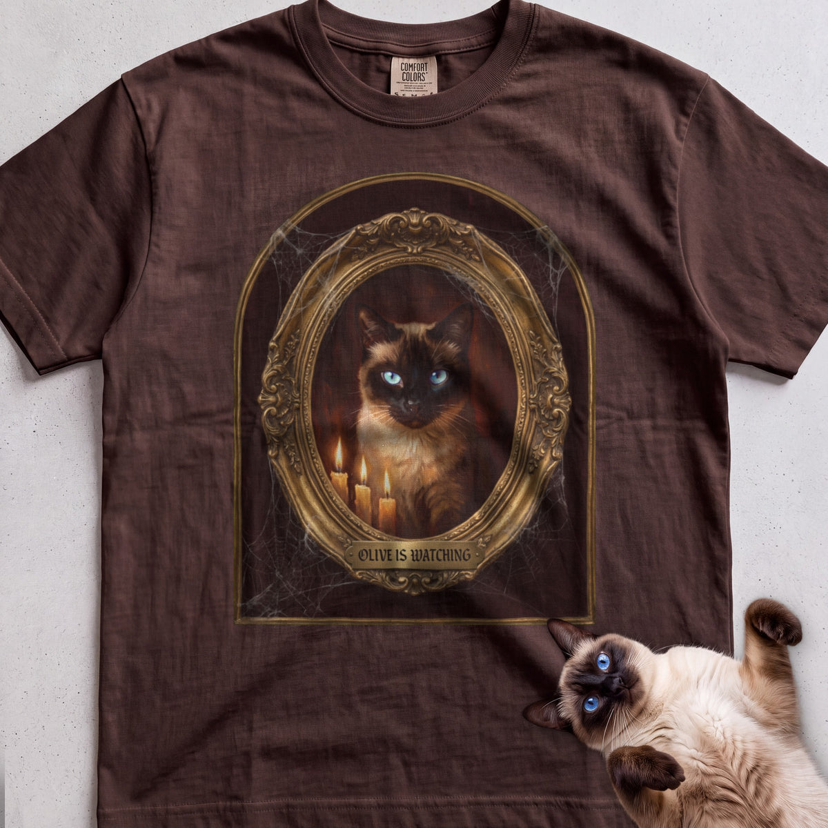 Personalized Is Watching Haunted Portrait Cat T-Shirt - Espresso