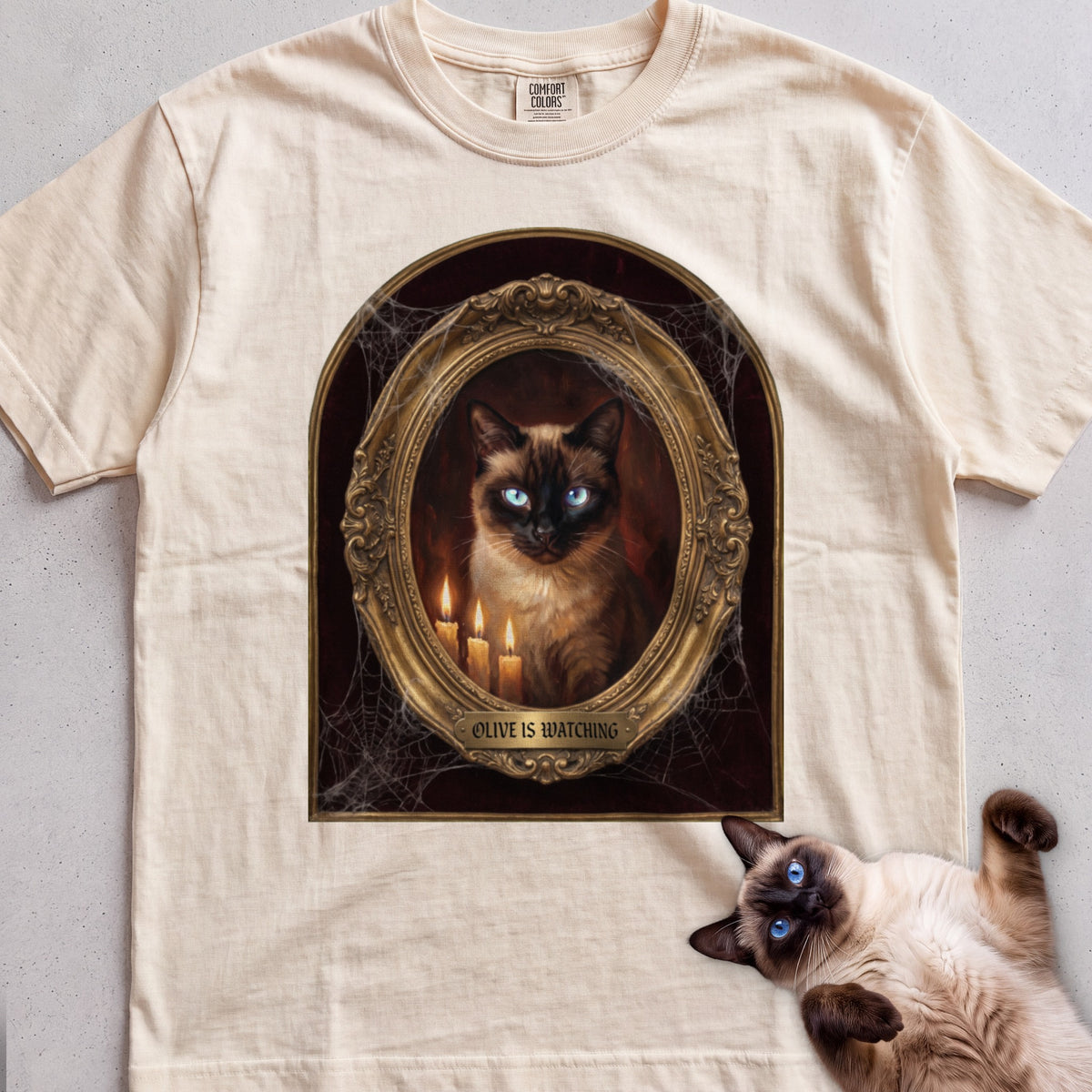 Personalized Is Watching Haunted Portrait Cat T-Shirt - Ivory