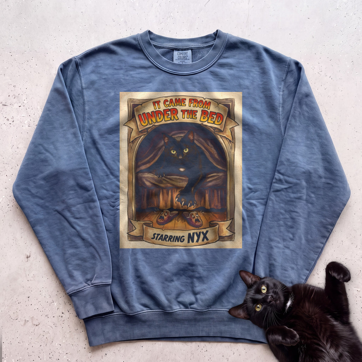 Personalized It Came From Under the Bed Cat Sweatshirt - Blue Jean