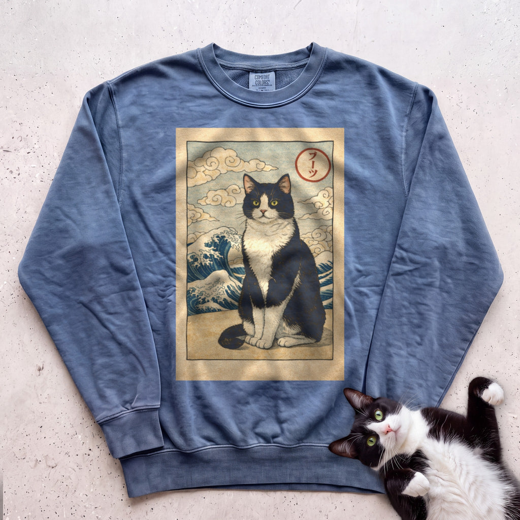 Personalized Japanese Style Design Cat Sweatshirt - Blue Jean
