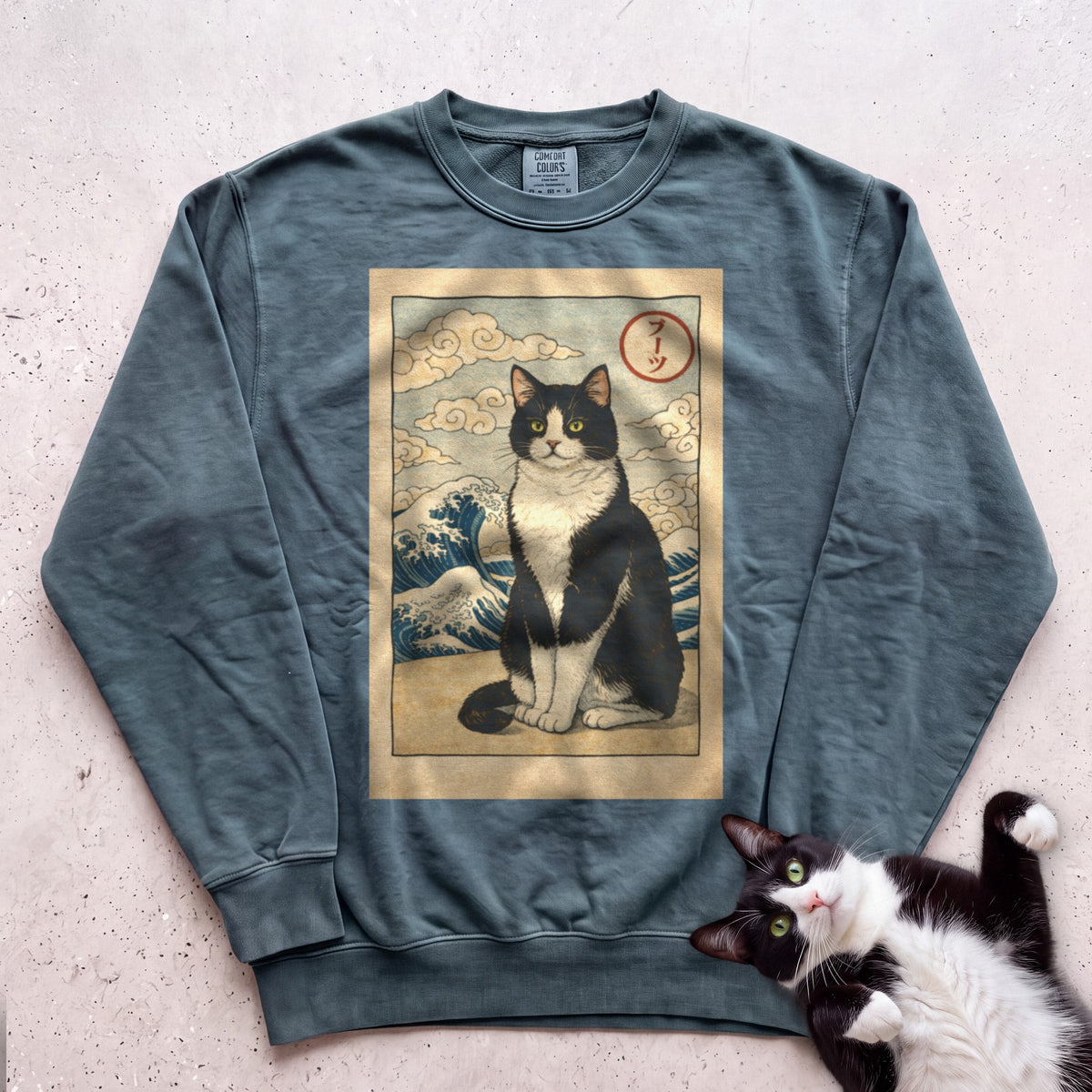 Personalized Japanese Style Design Cat Sweatshirt - Blue Spruce