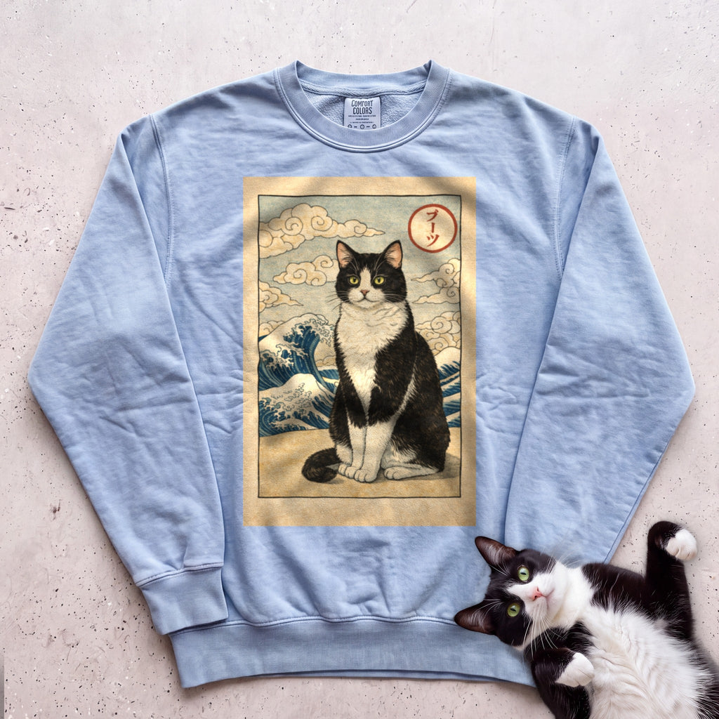 Personalized Japanese Style Design Cat Sweatshirt - Chambray