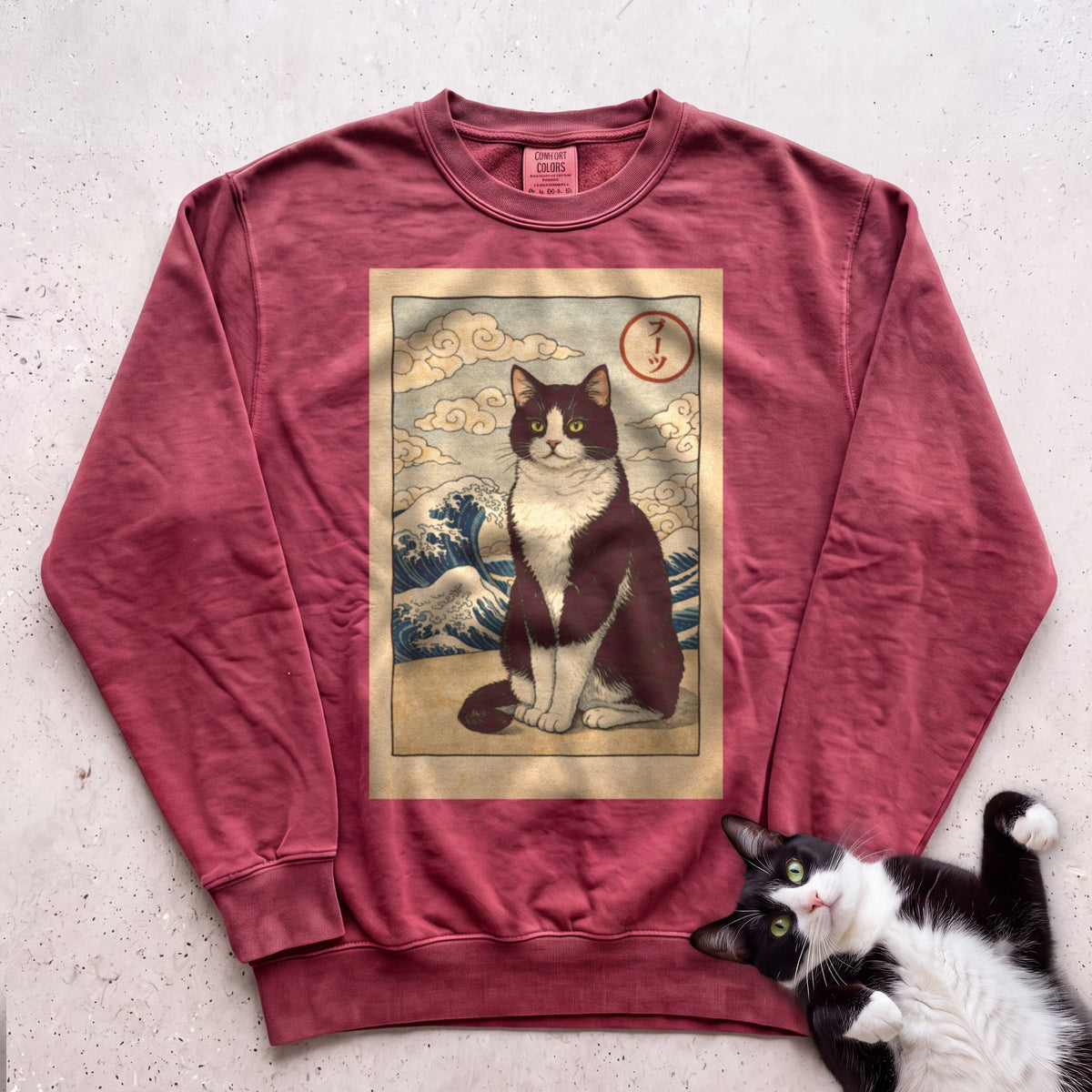 Personalized Japanese Style Design Cat Sweatshirt - Crimson