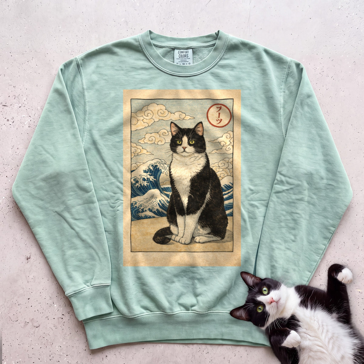 Personalized Japanese Style Design Cat Sweatshirt - Light Green