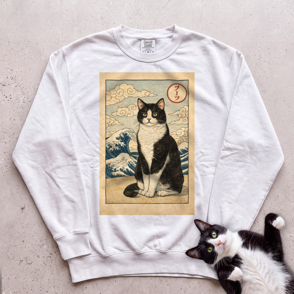 Personalized Japanese Style Design Cat Sweatshirt - White