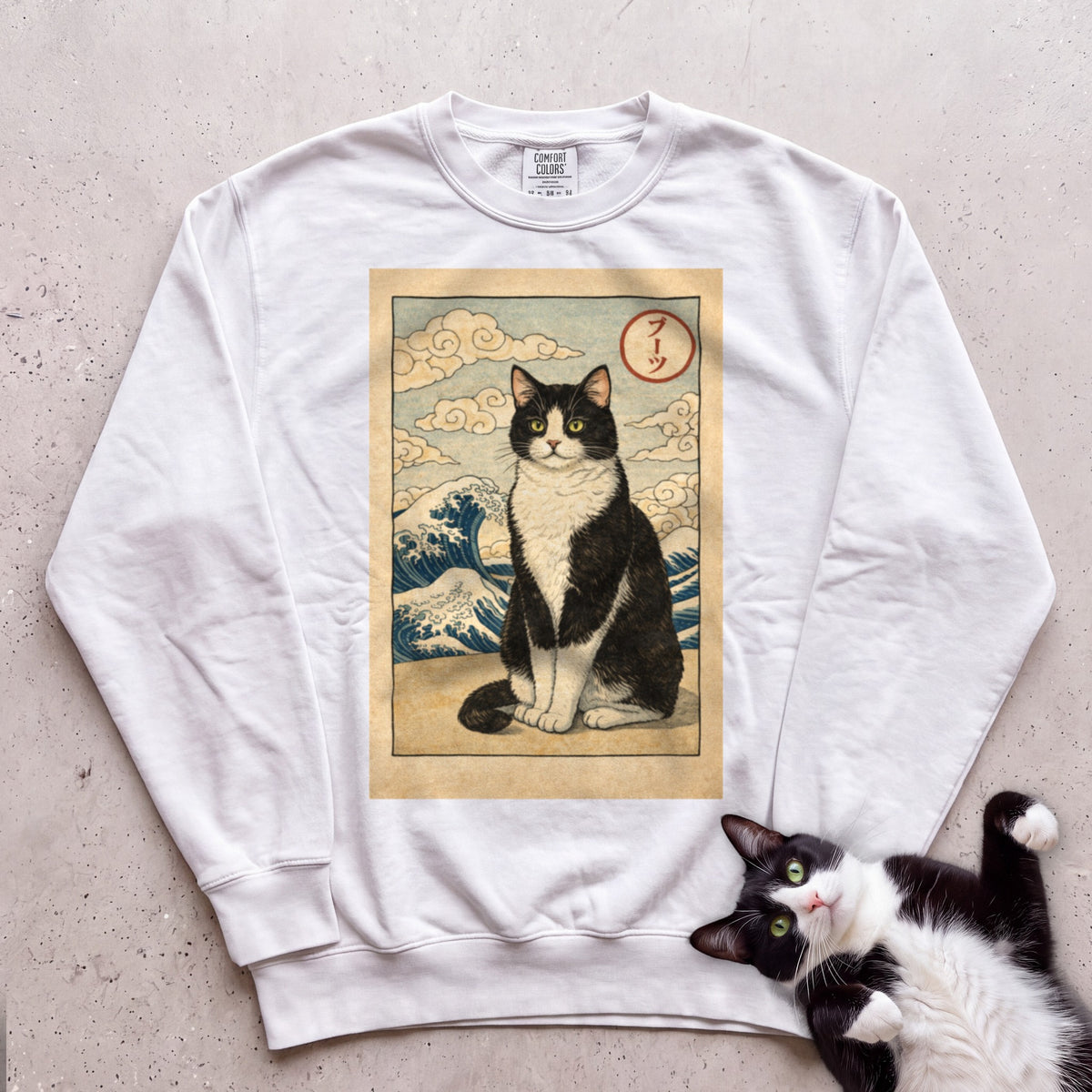Personalized Japanese Style Design Cat Sweatshirt - White