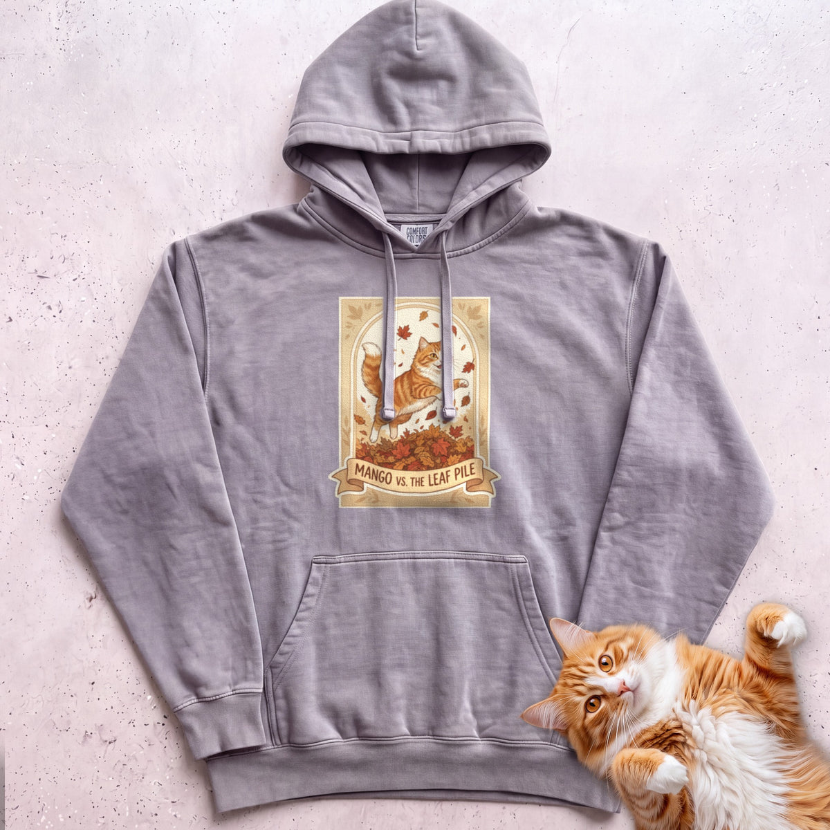 Personalized Leaf Pile Cat Hoodie - Grey