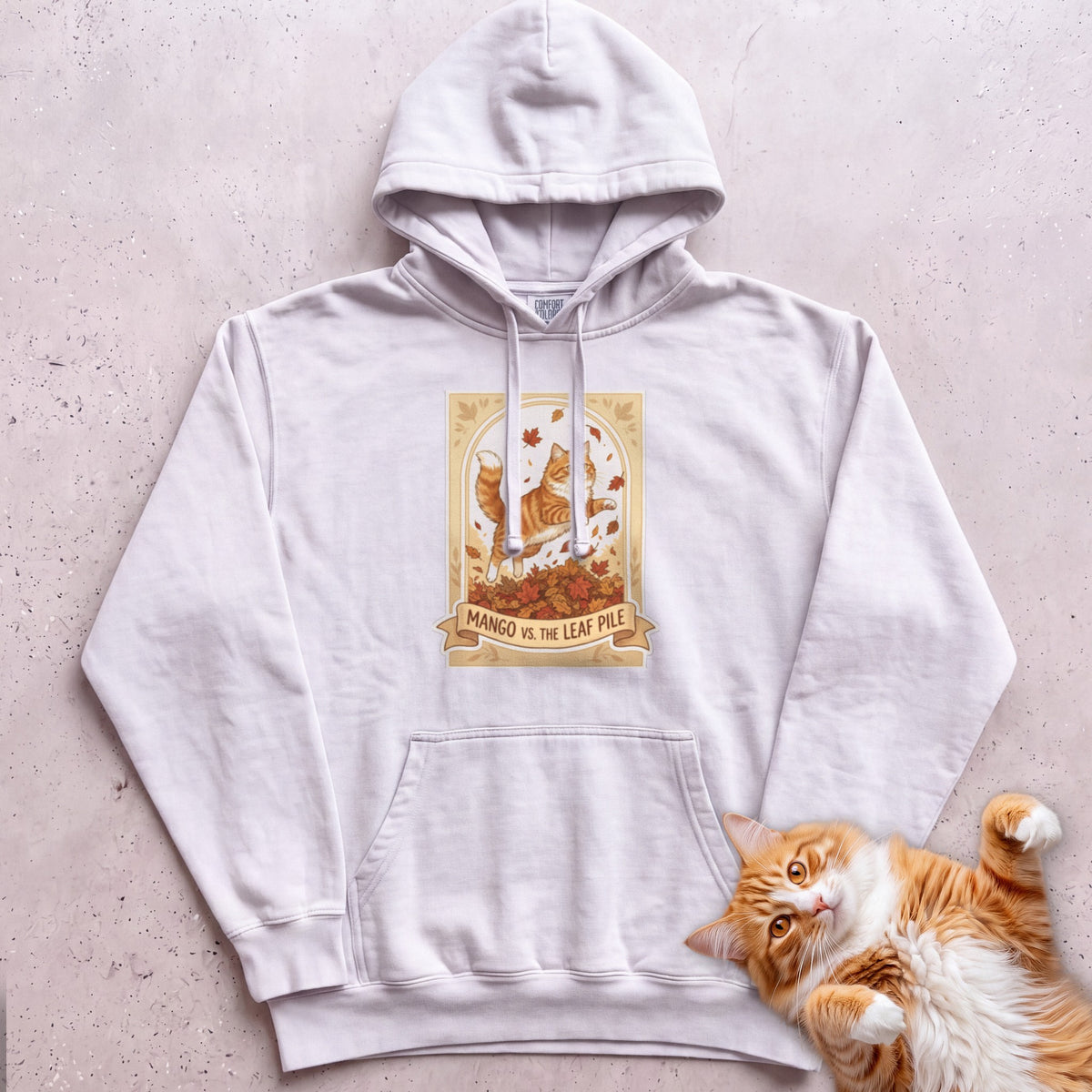 Personalized Leaf Pile Cat Hoodie - White