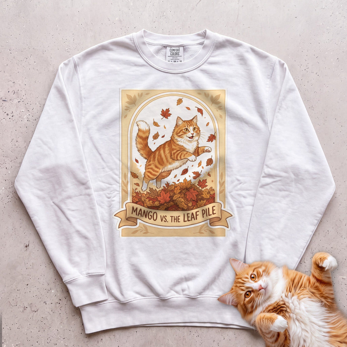 Personalized Leaf Pile Cat Sweatshirt - White