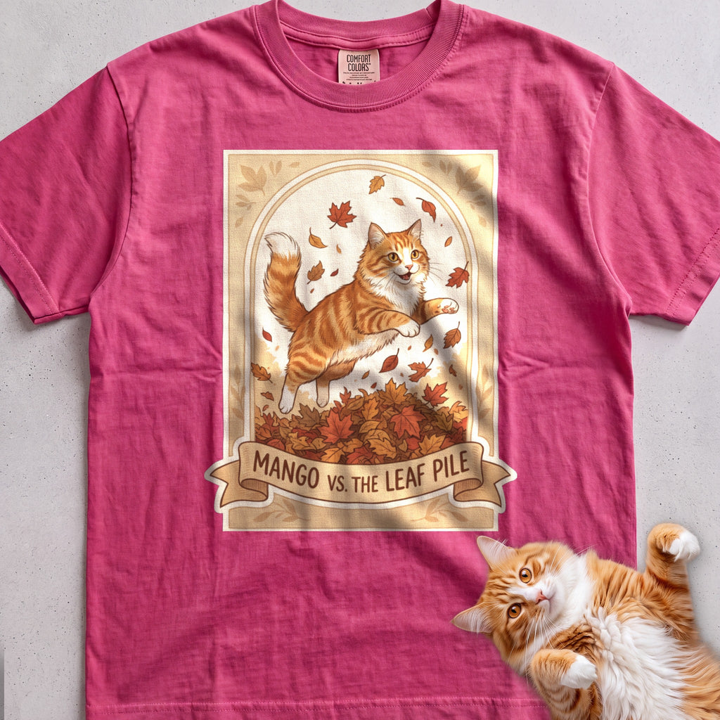 Personalized Leaf Pile Cat T-Shirt - Crunchberry