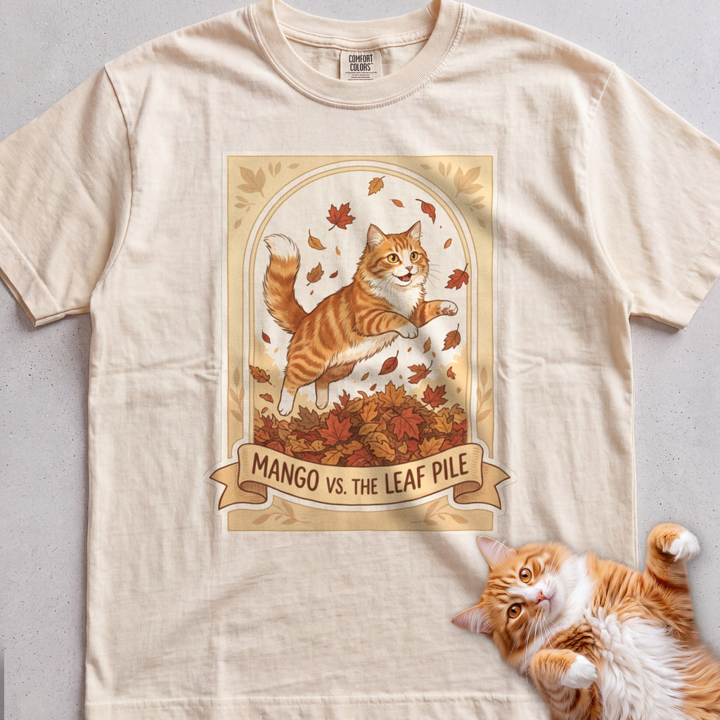 Personalized Leaf Pile Cat T-Shirt - Ivory