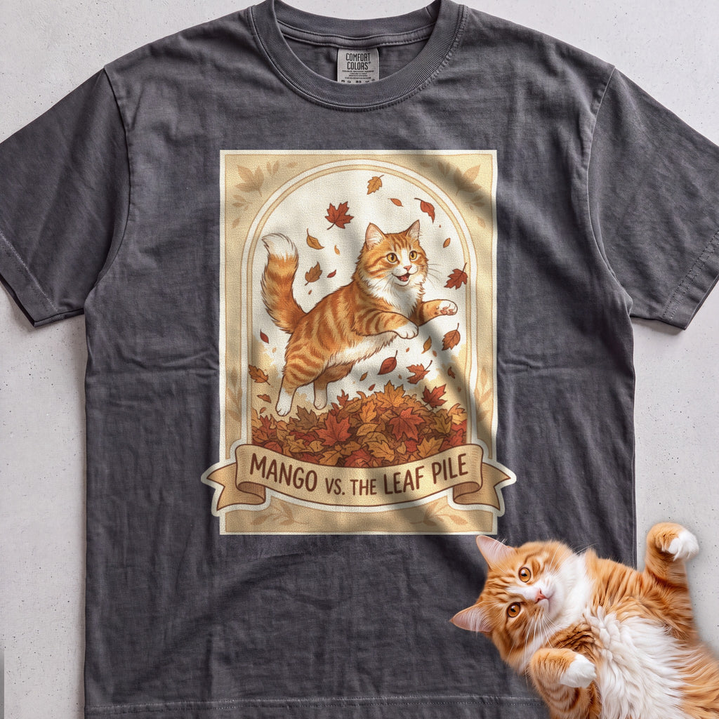 Personalized Leaf Pile Cat T-Shirt - Pepper