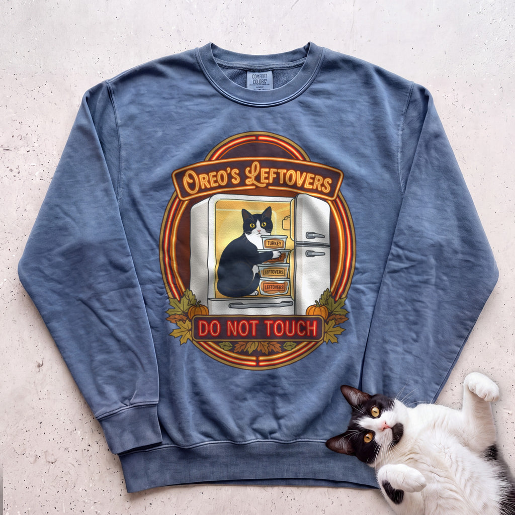 Personalized Leftovers Do Not Touch Cat Sweatshirt - Blue Jean