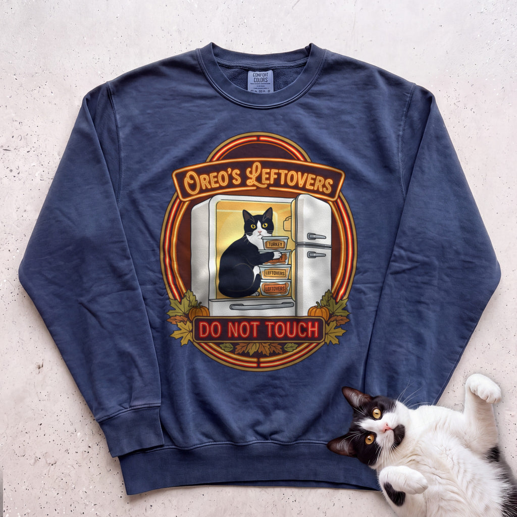 Personalized Leftovers Do Not Touch Cat Sweatshirt - True Navy