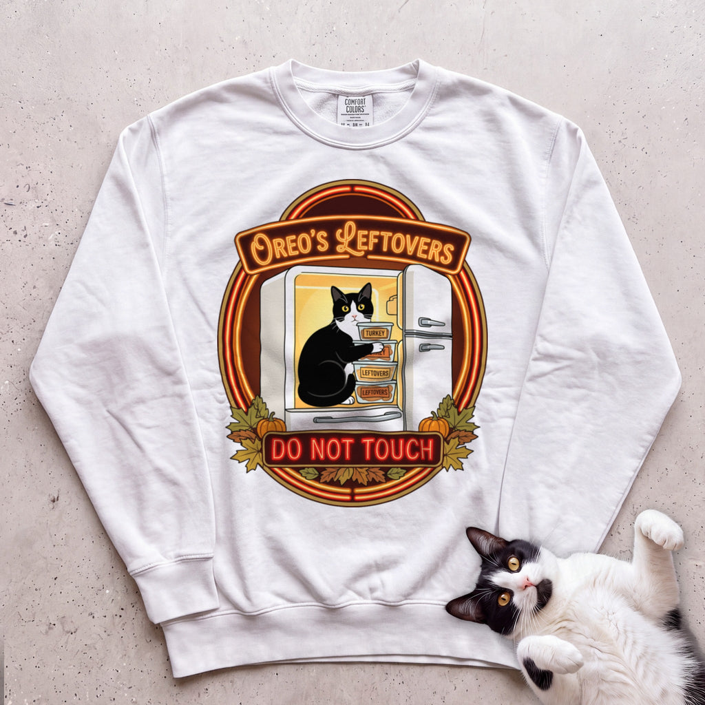 Personalized Leftovers Do Not Touch Cat Sweatshirt - White