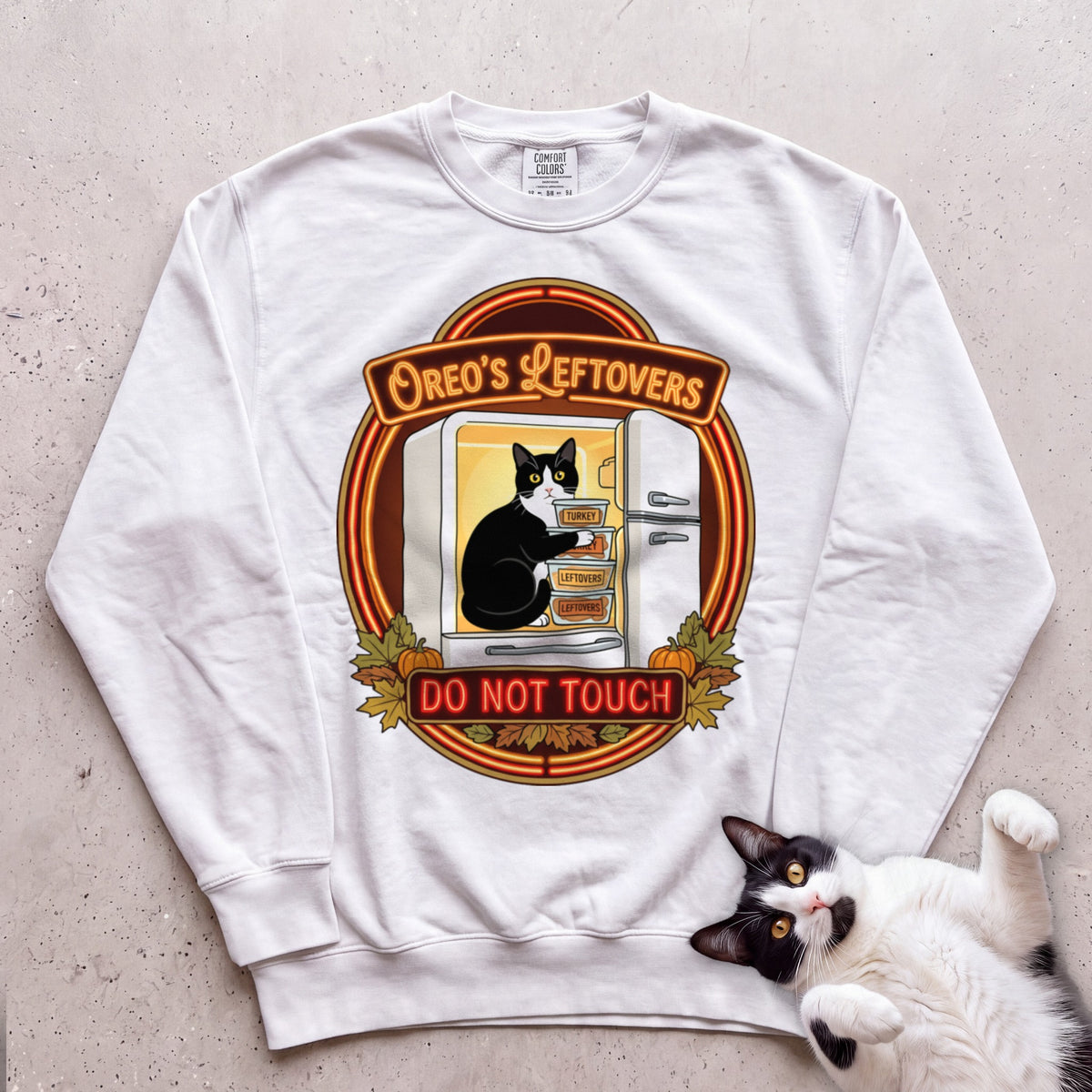 Personalized Leftovers Do Not Touch Cat Sweatshirt - White