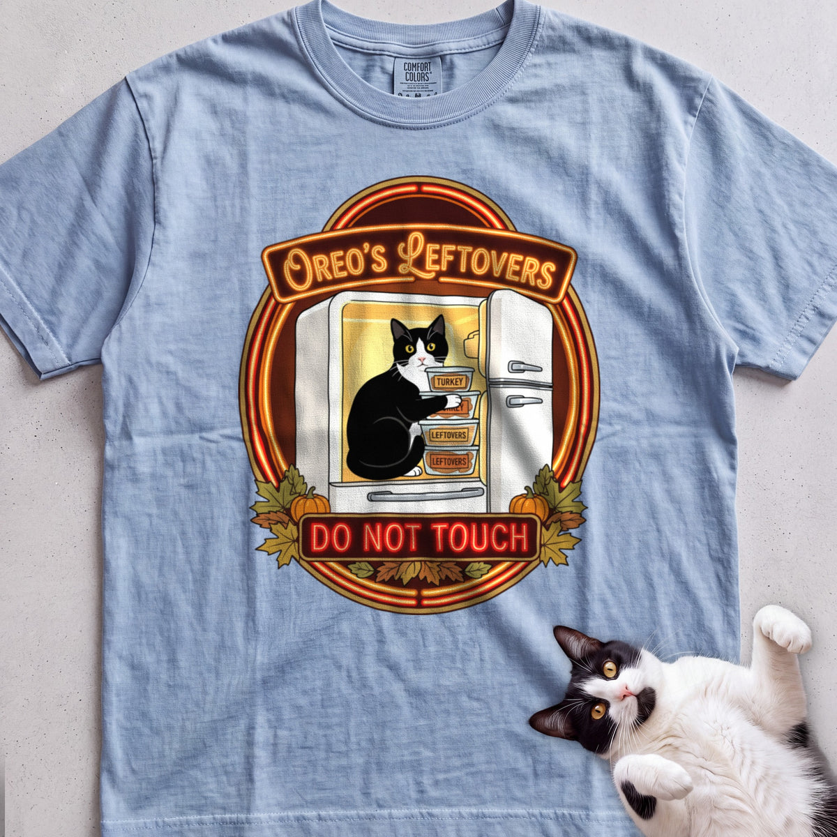 Personalized Leftovers Do Not Touch Cat T-Shirt - Chambray