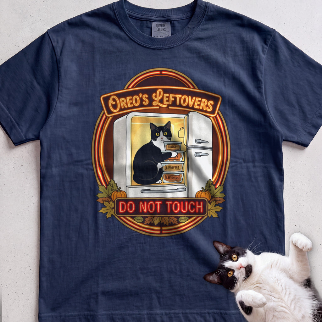 Personalized Leftovers Do Not Touch Cat T-Shirt - True Navy