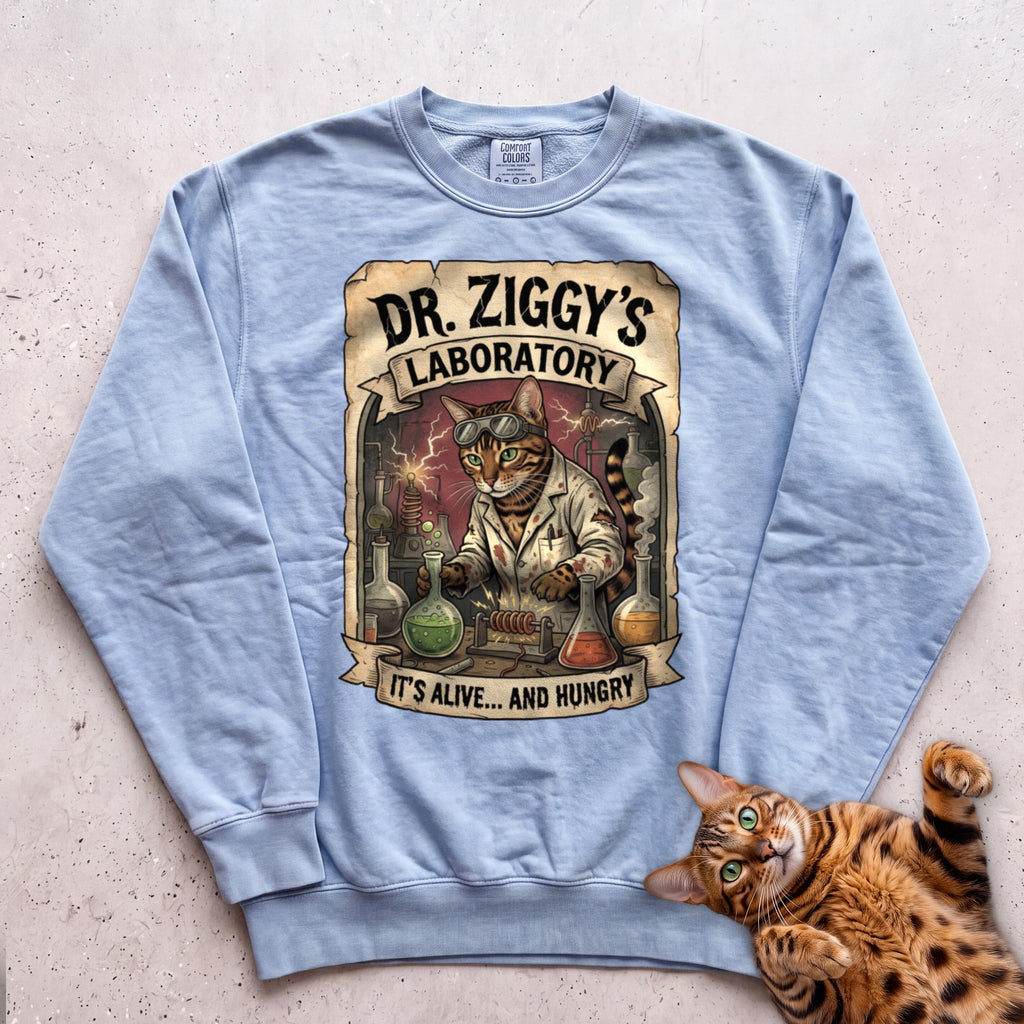 Personalized Mad Scientist Laboratory Cat Sweatshirt - Chambray