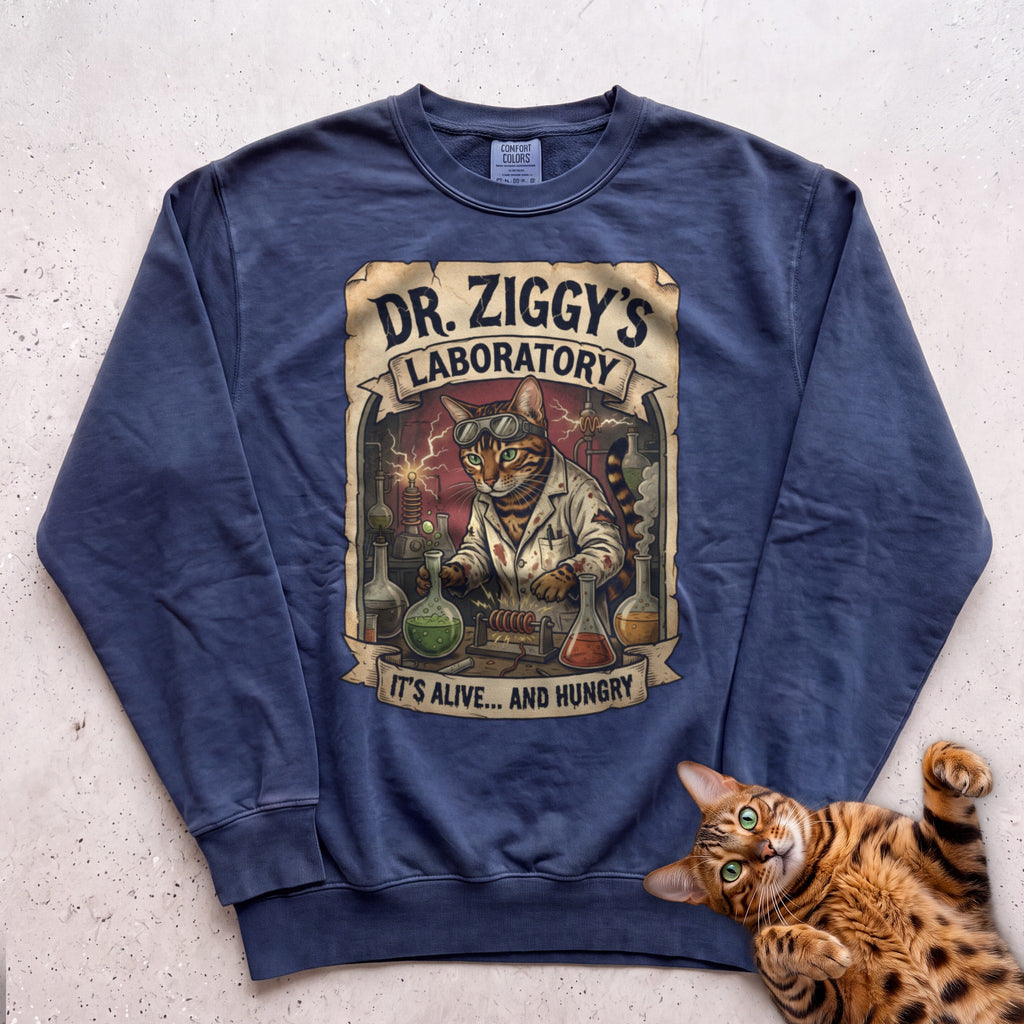 Personalized Mad Scientist Laboratory Cat Sweatshirt - True Navy
