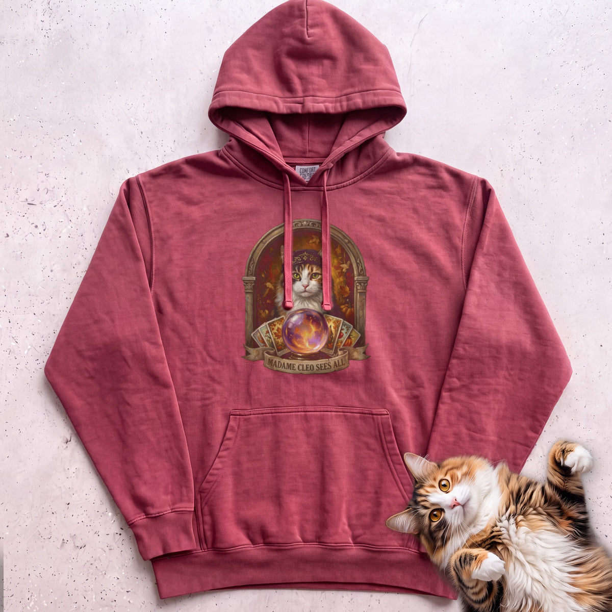 Personalized Madame Sees All Cat Hoodie - Crimson