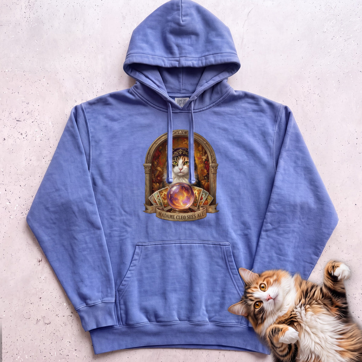 Personalized Madame Sees All Cat Hoodie - Flo Blue