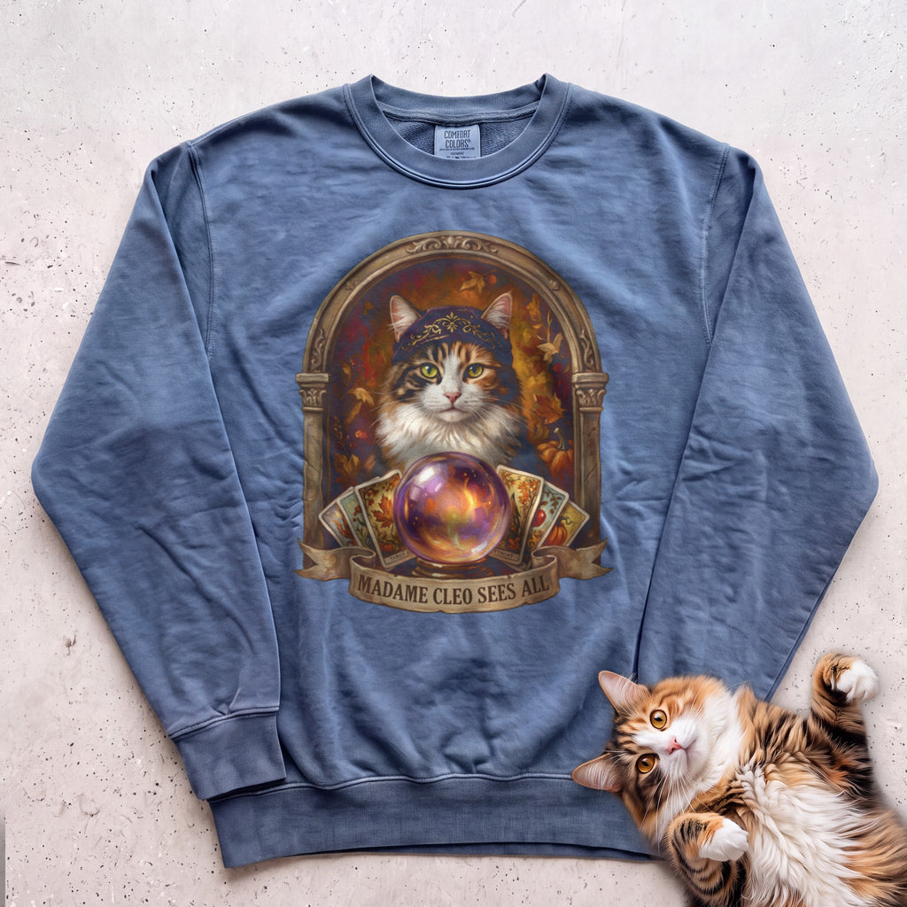 Personalized Madame Sees All Cat Sweatshirt - Blue Jean