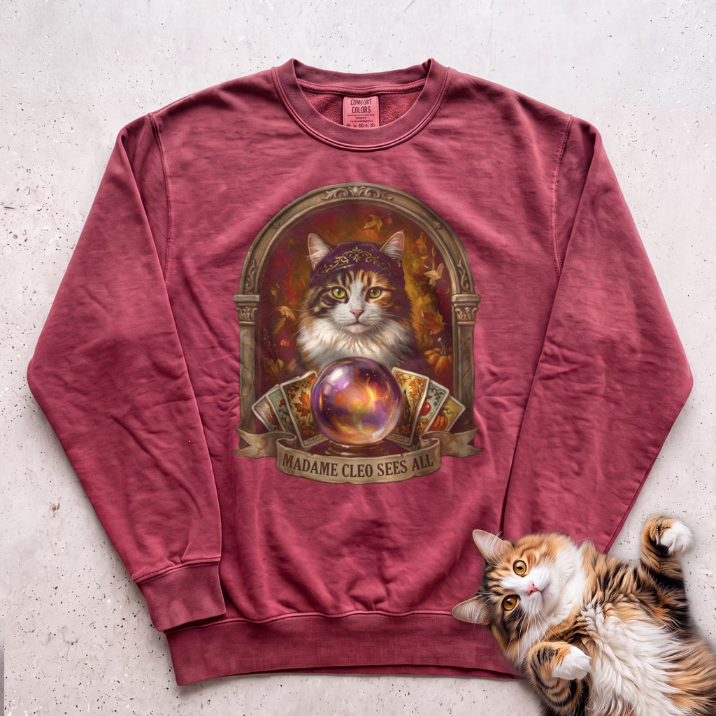 Personalized Madame Sees All Cat Sweatshirt - Crimson