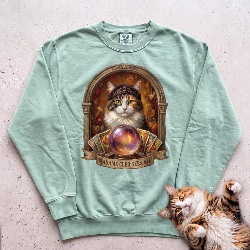 Personalized Madame Sees All Cat Sweatshirt - Light Green