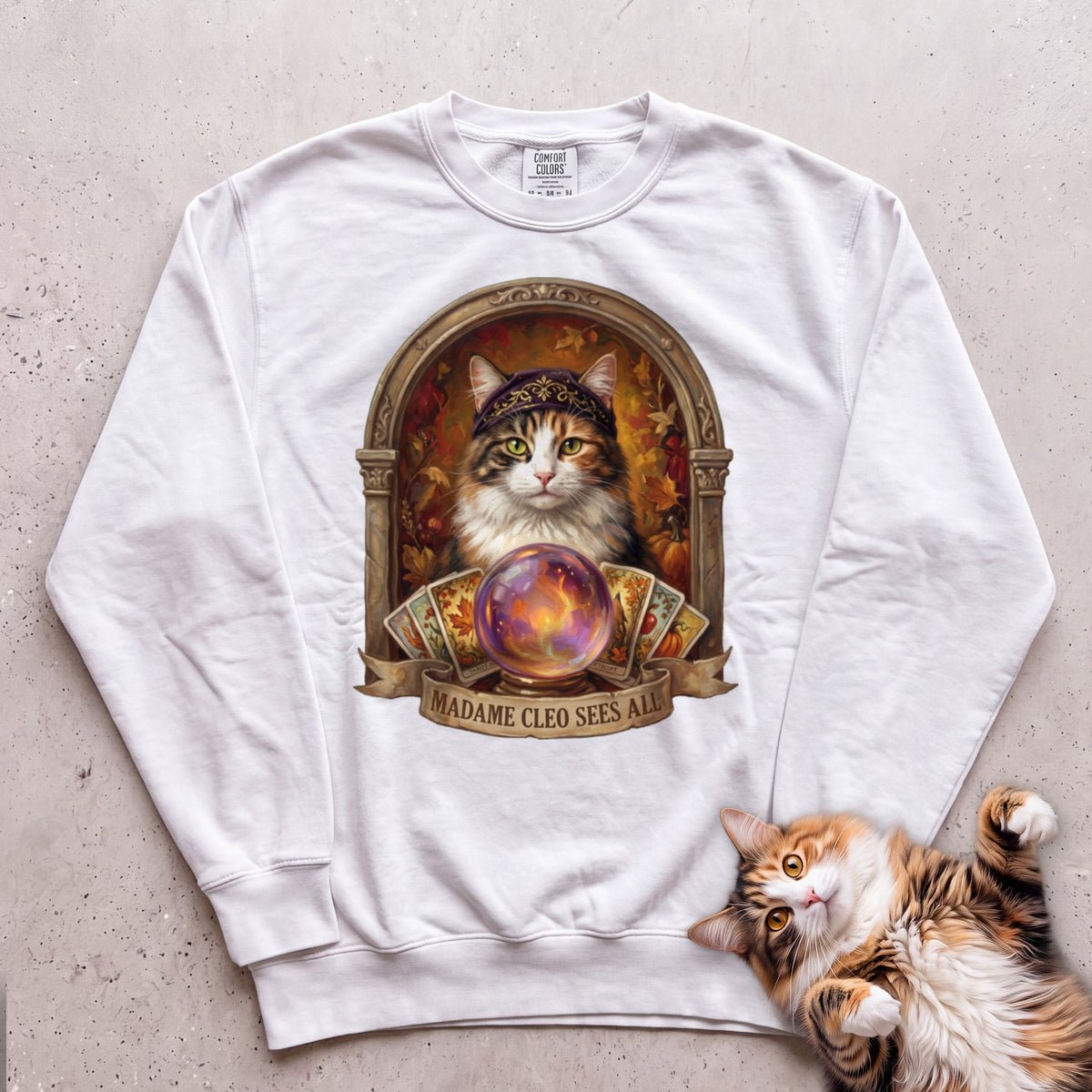 Personalized Madame Sees All Cat Sweatshirt - White