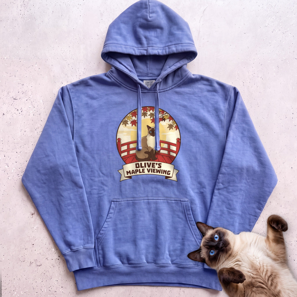 Personalized Maple Viewing Cat Hoodie - Flo Blue