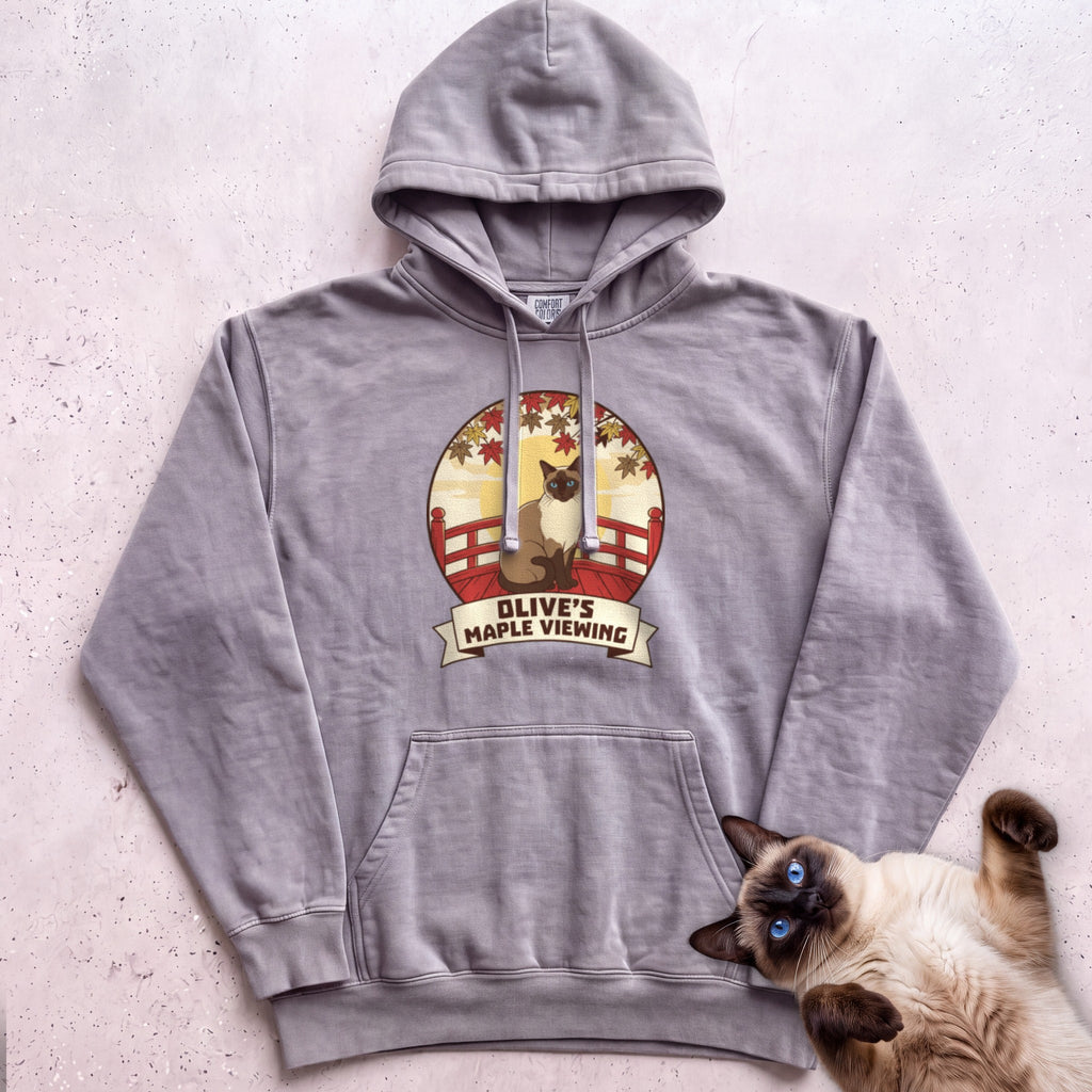 Personalized Maple Viewing Cat Hoodie - Grey