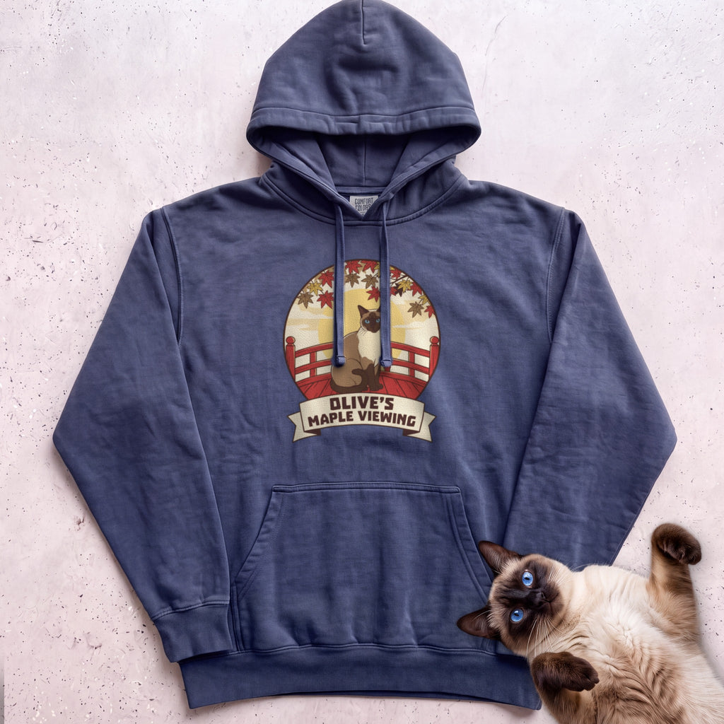 Personalized Maple Viewing Cat Hoodie - True Navy