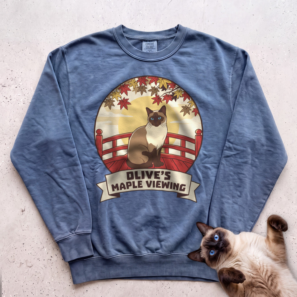 Personalized Maple Viewing Cat Sweatshirt - Blue Jean