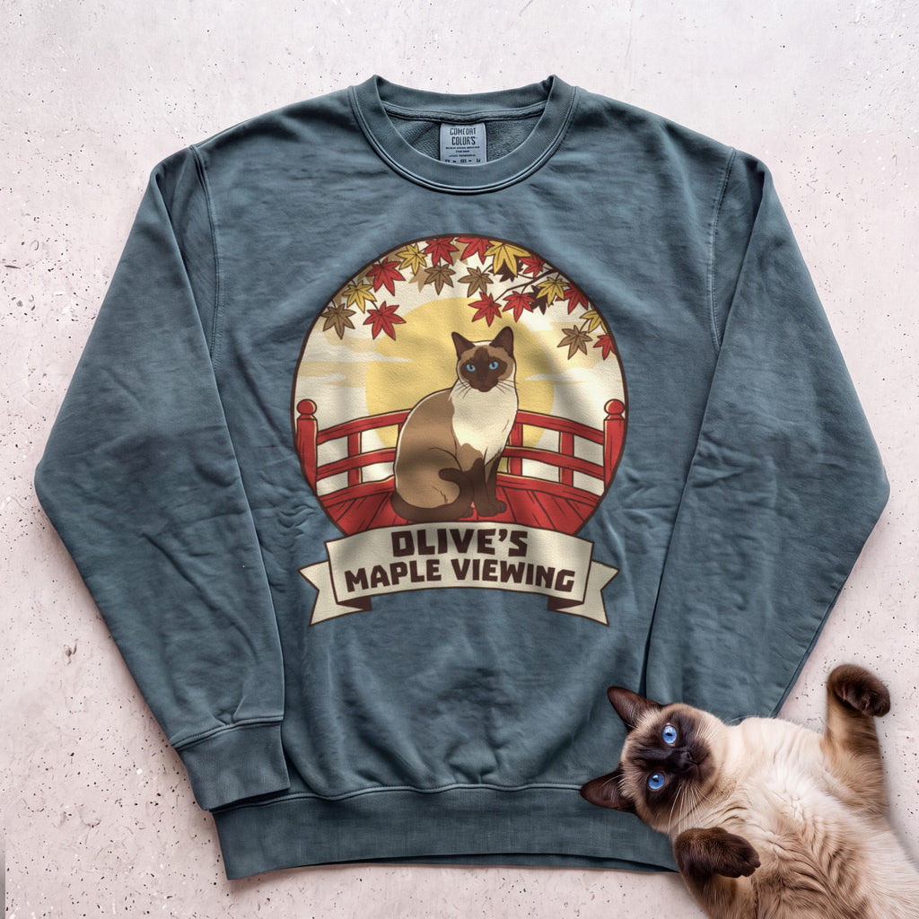 Personalized Maple Viewing Cat Sweatshirt - Blue Spruce