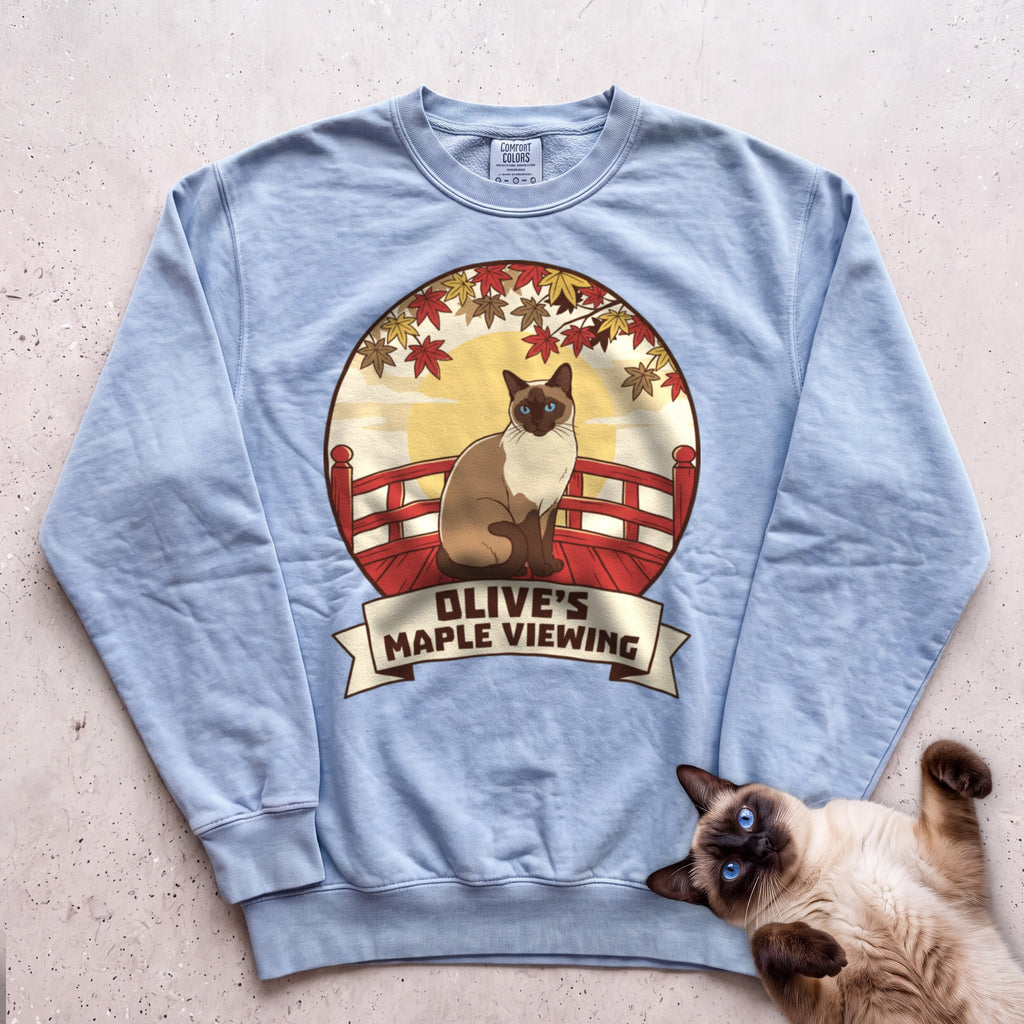 Personalized Maple Viewing Cat Sweatshirt - Chambray